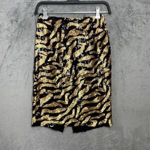 Vintage Y2K Silk Sequin Animal Print Pencil Skirt Knee-Length Brown Size 2 Party